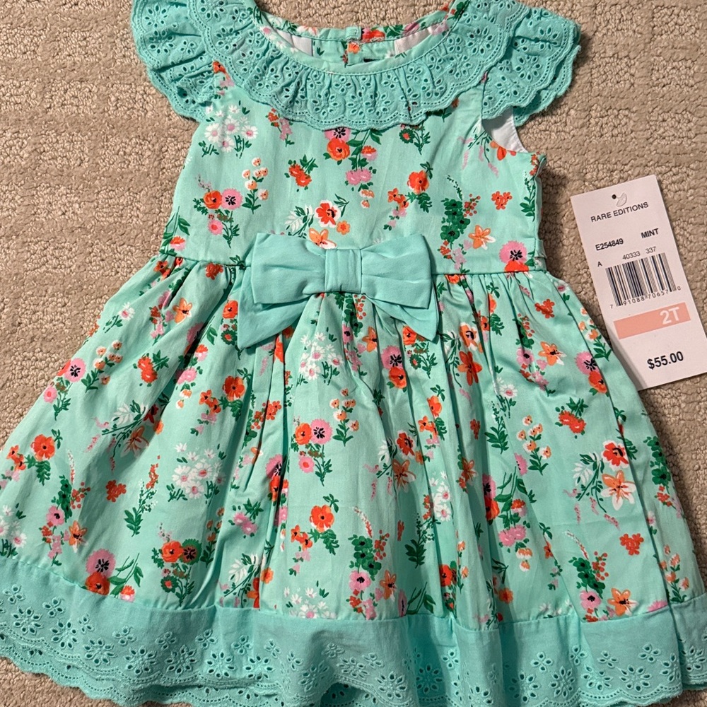 Rare Editions Mint Floral Dress with Lace